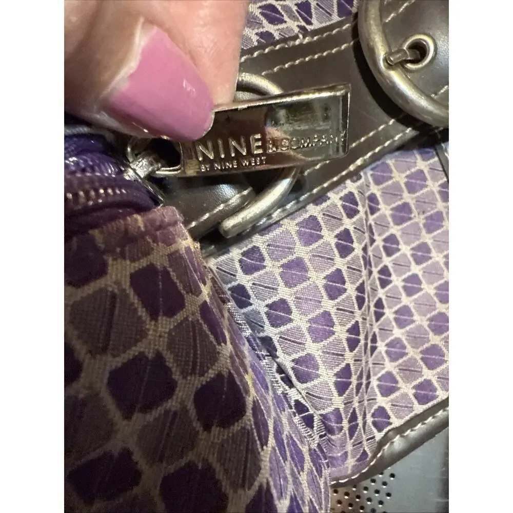 Nine & Company Nine West Purple Checkerboard duffle bag with 3 exterior pockets